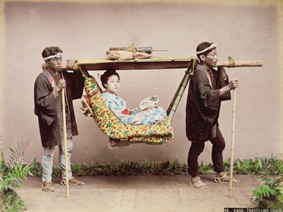 Geisha giapponese trasportata in una lettiga da Kusakabe Kimbei